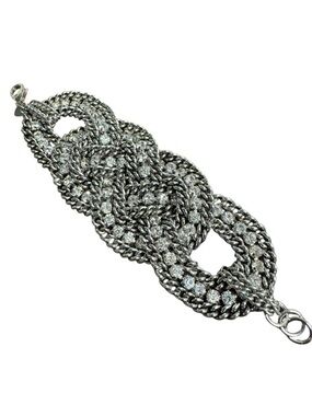 Stella & Dot PETRA Bracelet Silver Tone Braided Crystal Link Boho Style 7.5”